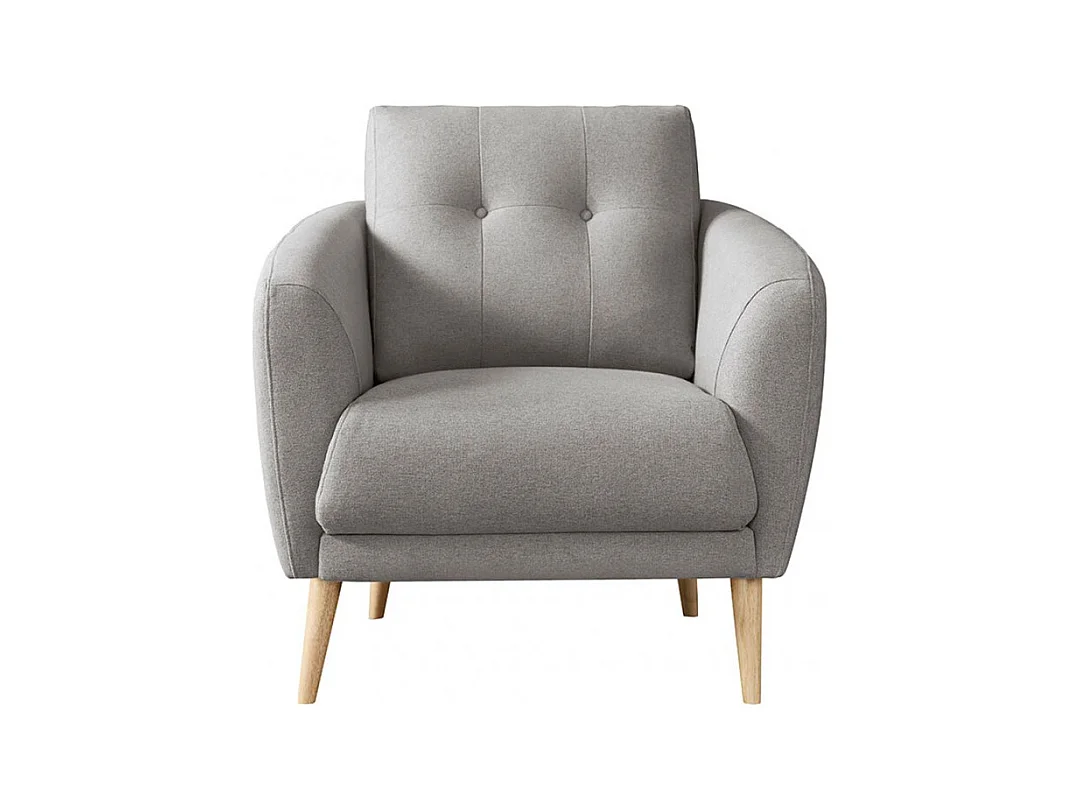 Fauteuil en tissu gris avec coussin pieds bois de hêtre massif - LORNA