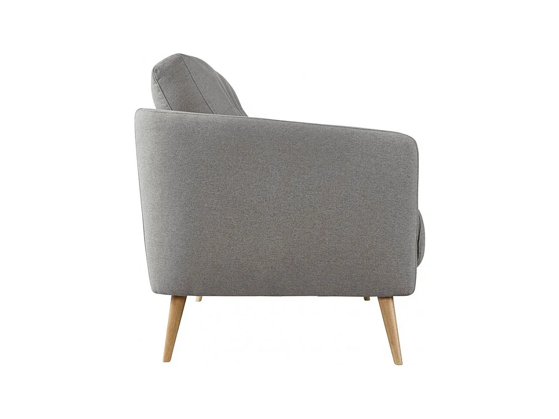 Fauteuil en tissu gris avec coussin pieds bois de hêtre massif - LORNA
