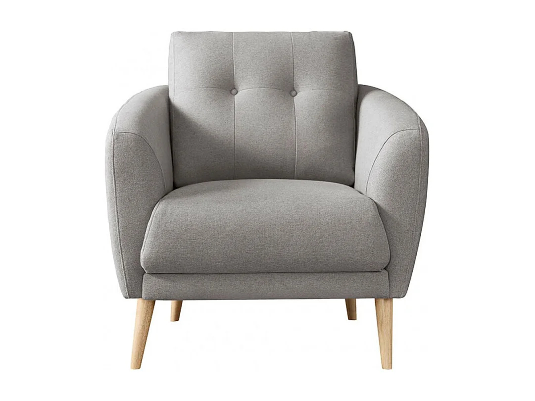 Fauteuil en tissu gris avec coussin pieds bois de hêtre massif - LORNA