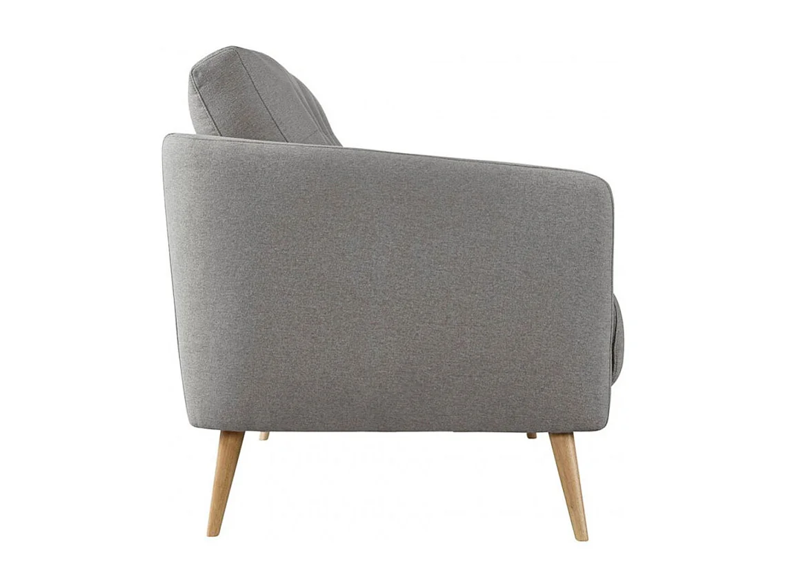 Fauteuil en tissu gris avec coussin pieds bois de hêtre massif - LORNA