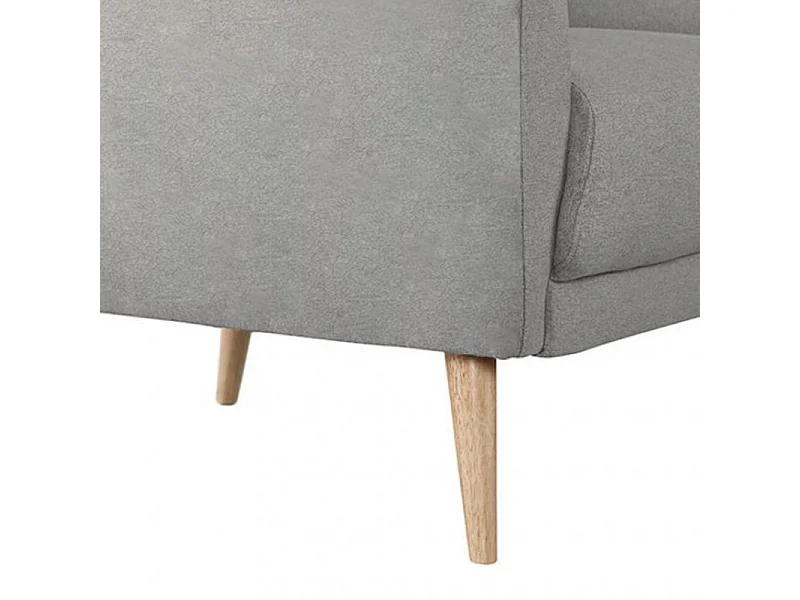 Fauteuil en tissu gris avec coussin pieds bois de hêtre massif - LORNA
