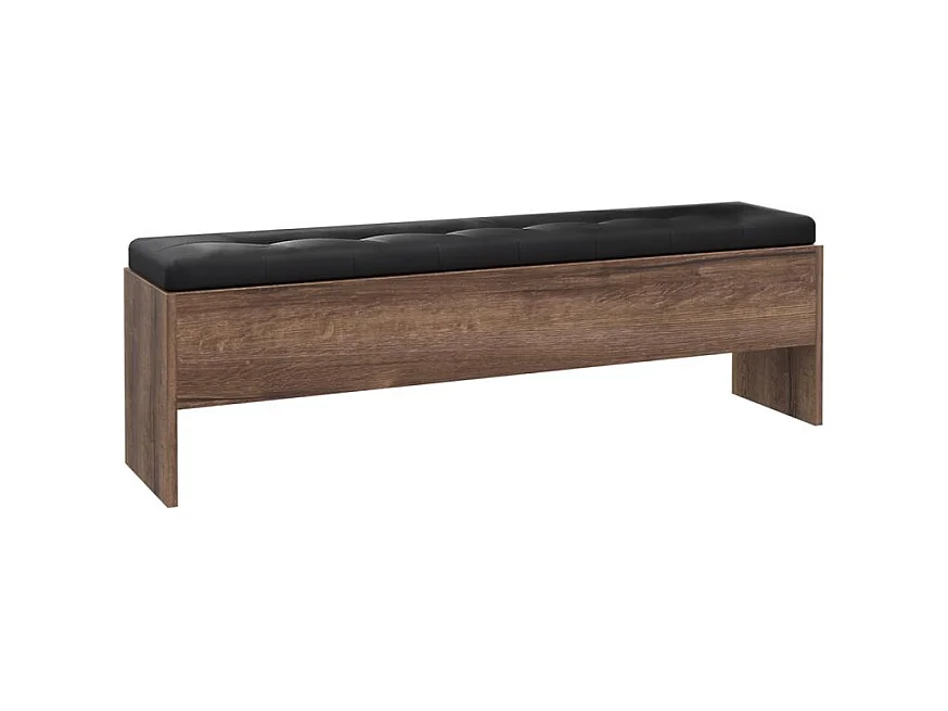 Banc Coffre 185 cm Décor Chêne Foncé Assise Capitonnée Noir - RIVIERA