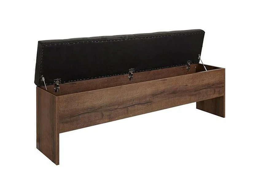 Banc Coffre 185 cm Décor Chêne Foncé Assise Capitonnée Noir - RIVIERA