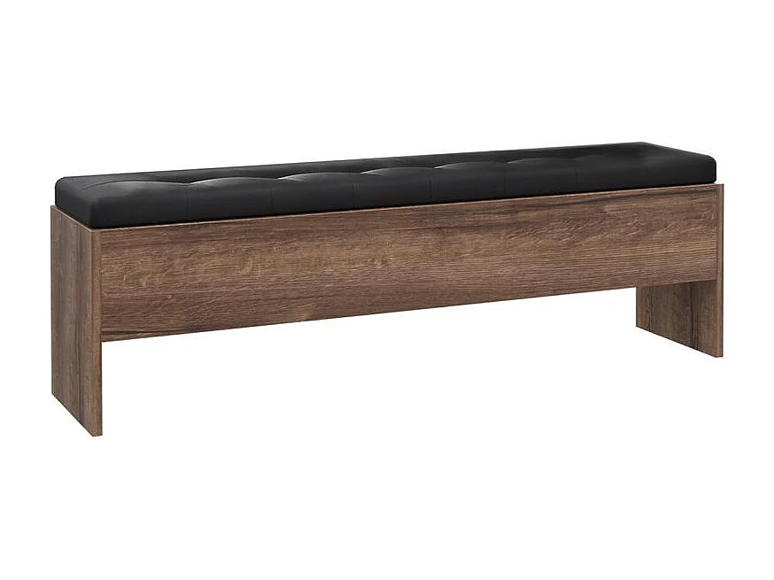 Banc Coffre 185 cm Décor Chêne Foncé Assise Capitonnée Noir - RIVIERA