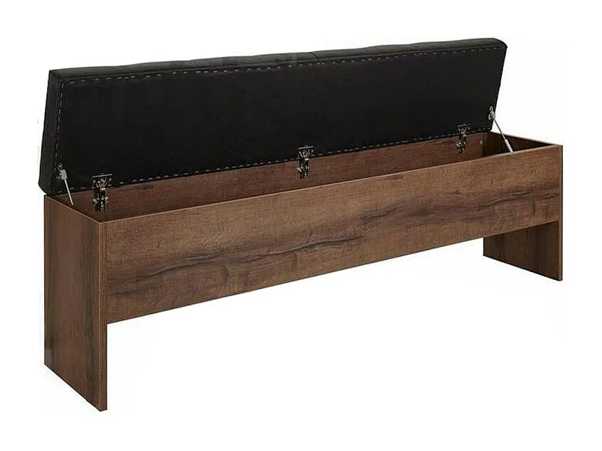 Banc Coffre 185 cm Décor Chêne Foncé Assise Capitonnée Noir - RIVIERA