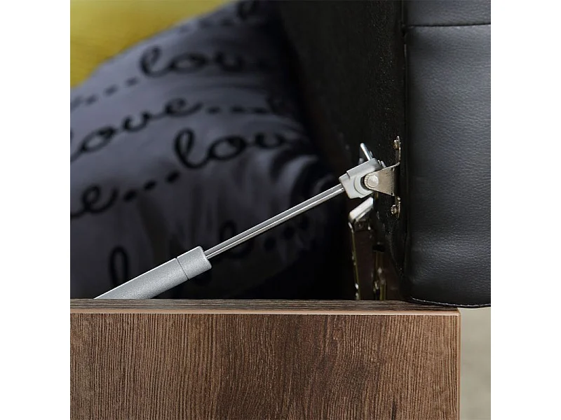 Banc Coffre 185 cm Décor Chêne Foncé Assise Capitonnée Noir - RIVIERA