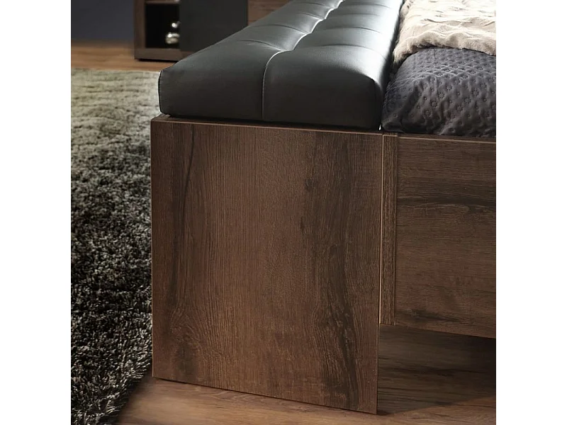 Banc Coffre 185 cm Décor Chêne Foncé Assise Capitonnée Noir - RIVIERA