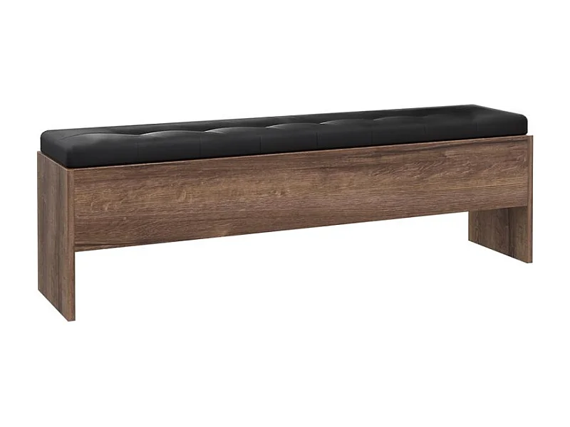 Banc Coffre 185 cm Décor Chêne Foncé Assise Capitonnée Noir - RIVIERA