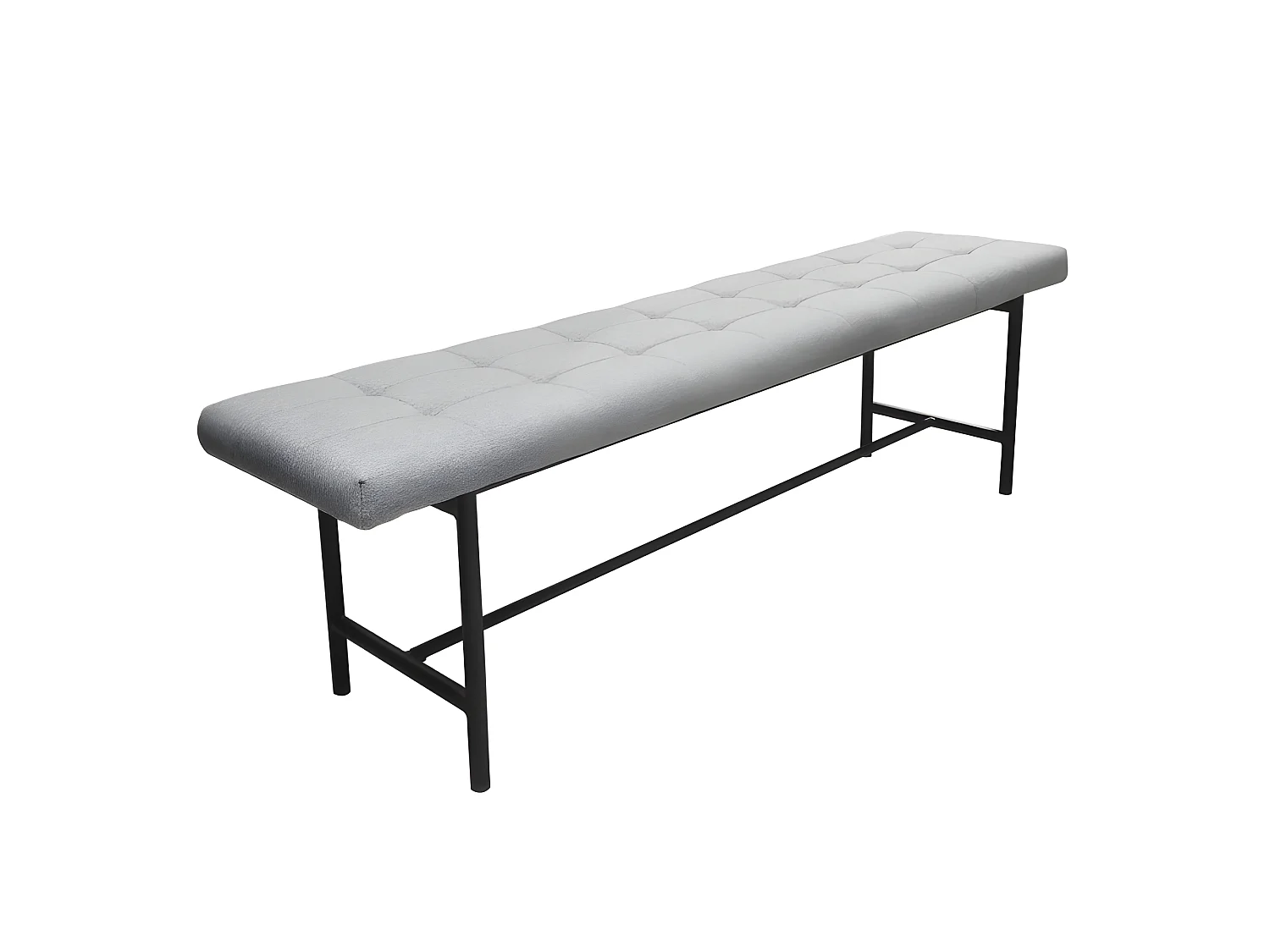 Banc en tissu gris capitonné avec structure en acier noir - MORO 8879