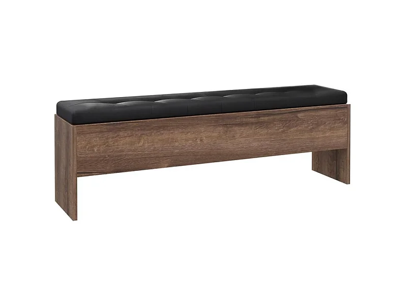 Banc coffre 165 cm décor chêne foncé assise capitonnée noir - RIVIERA