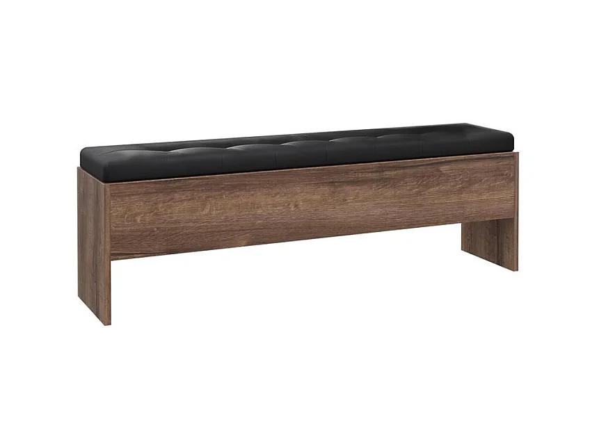 Banc coffre 165 cm décor chêne foncé assise capitonnée noir - RIVIERA
