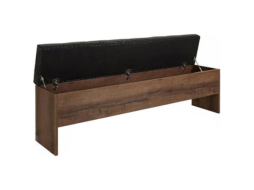 Banc coffre 165 cm décor chêne foncé assise capitonnée noir - RIVIERA