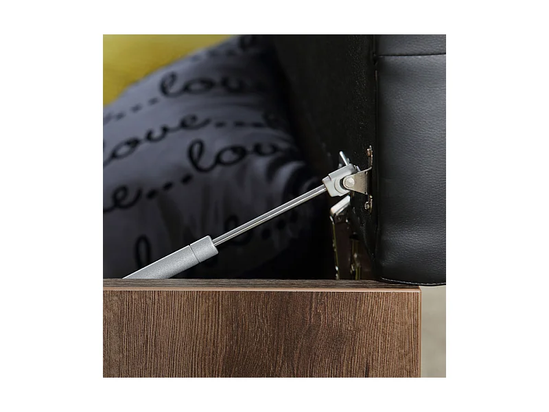 Banc coffre 165 cm décor chêne foncé assise capitonnée noir - RIVIERA