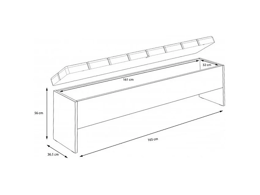 Banc coffre 165 cm décor chêne foncé assise capitonnée noir - RIVIERA