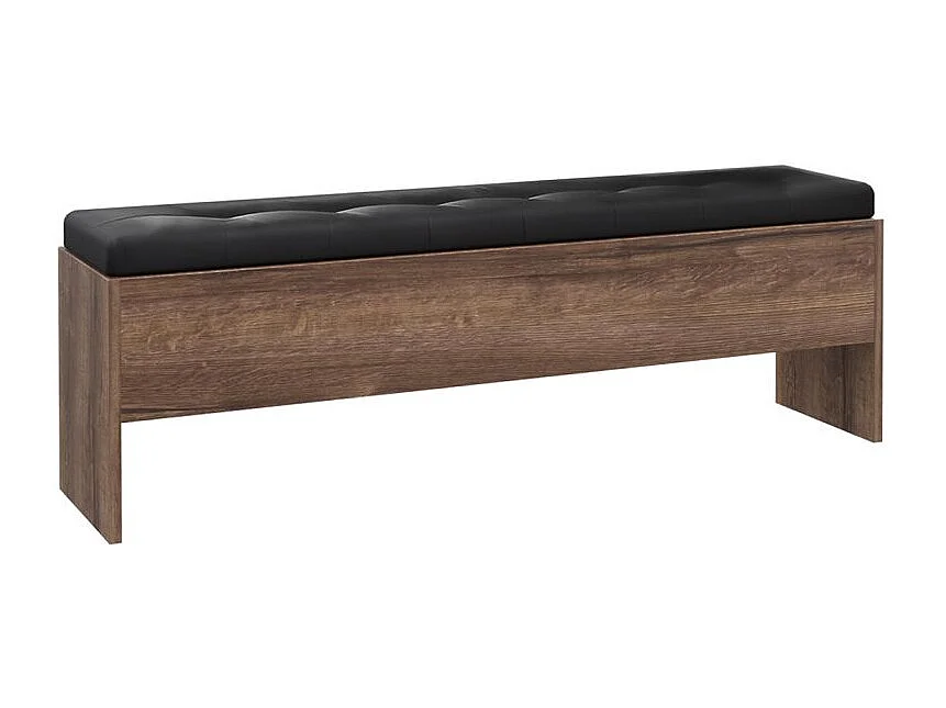 Banc coffre 165 cm décor chêne foncé assise capitonnée noir - RIVIERA