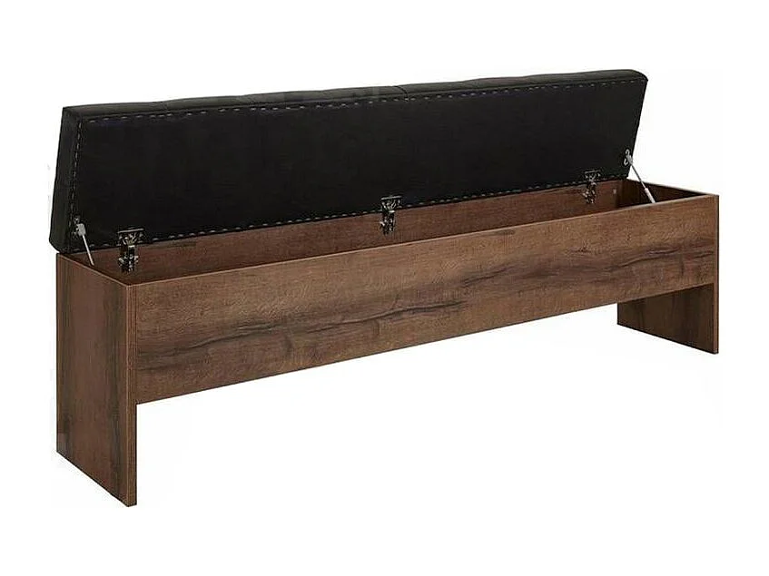 Banc coffre 165 cm décor chêne foncé assise capitonnée noir - RIVIERA