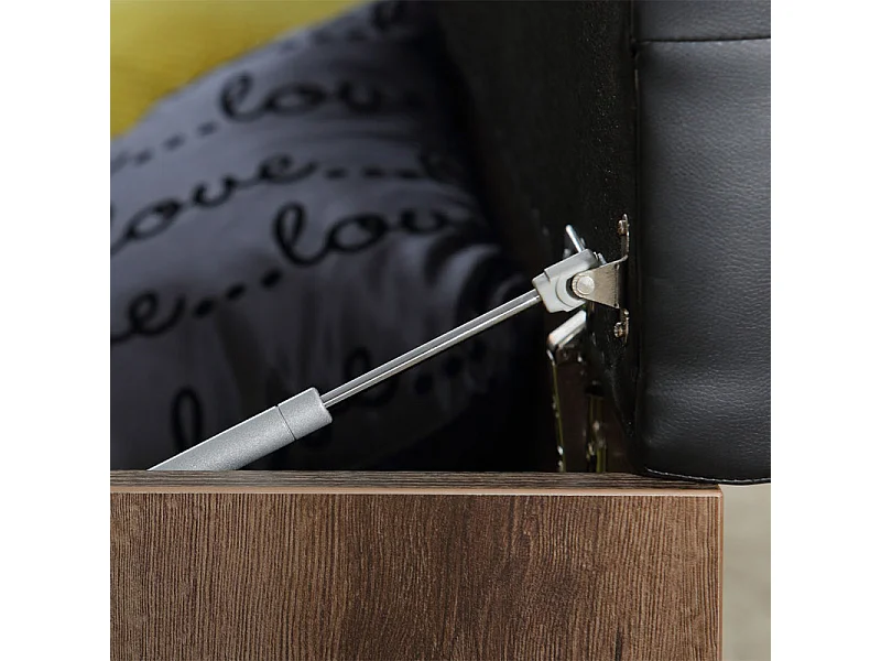 Banc coffre 165 cm décor chêne foncé assise capitonnée noir - RIVIERA