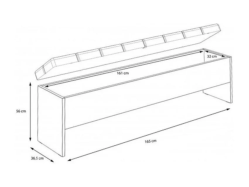 Banc coffre 165 cm décor chêne foncé assise capitonnée noir - RIVIERA