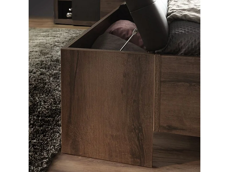 Banc coffre 165 cm décor chêne foncé assise capitonnée noir - RIVIERA