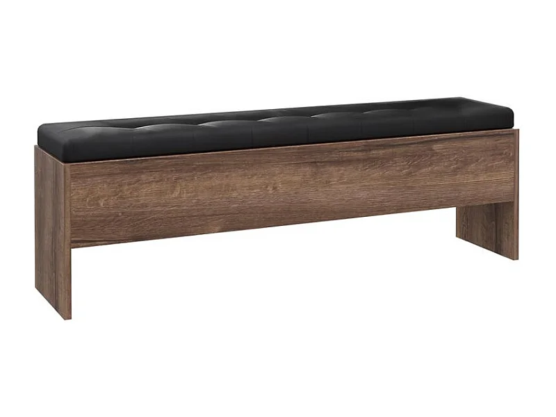 Banc coffre 165 cm décor chêne foncé assise capitonnée noir - RIVIERA