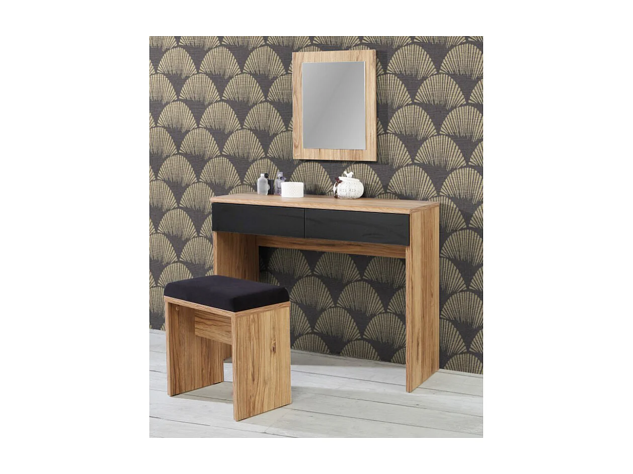 Banc décor bois clair rembourrage tissu gris – ANASTASIA