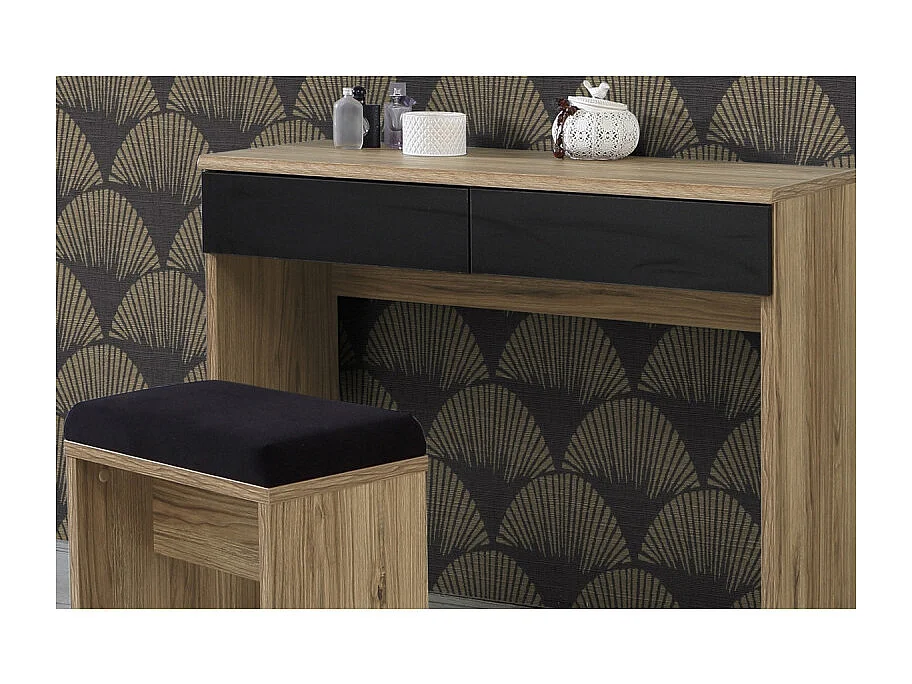 Banc décor bois clair rembourrage tissu gris – ANASTASIA