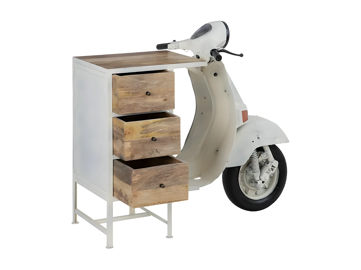 VESTA - Meuble Cyclo-Vintage 3 Tiroirs Métal et Bois