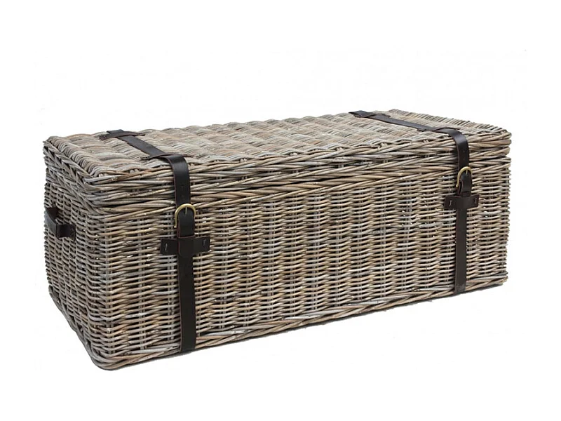 Malle 120 cm en kubu naturel tressé et poignées en simili - BANANA