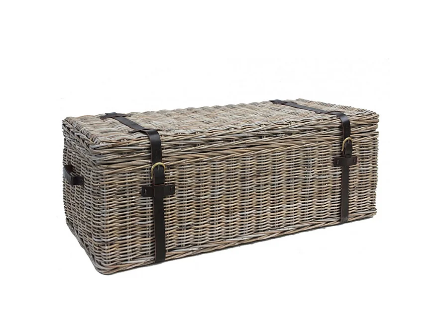 Malle 120 cm en kubu naturel tressé et poignées en simili - BANANA