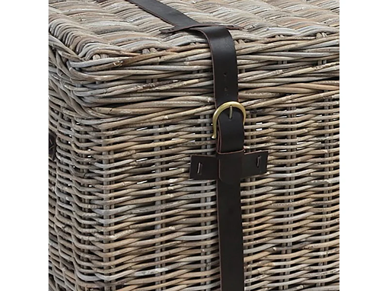 Malle 120 cm en kubu naturel tressé et poignées en simili - BANANA