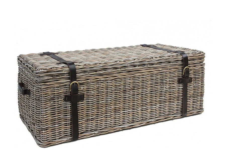 Malle 120 cm en kubu naturel tressé et poignées en simili - BANANA