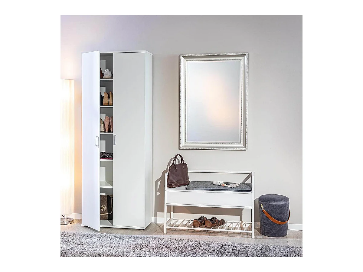 TEO - Armoire 2 Portes 6 Compartiments Coloris Blanc