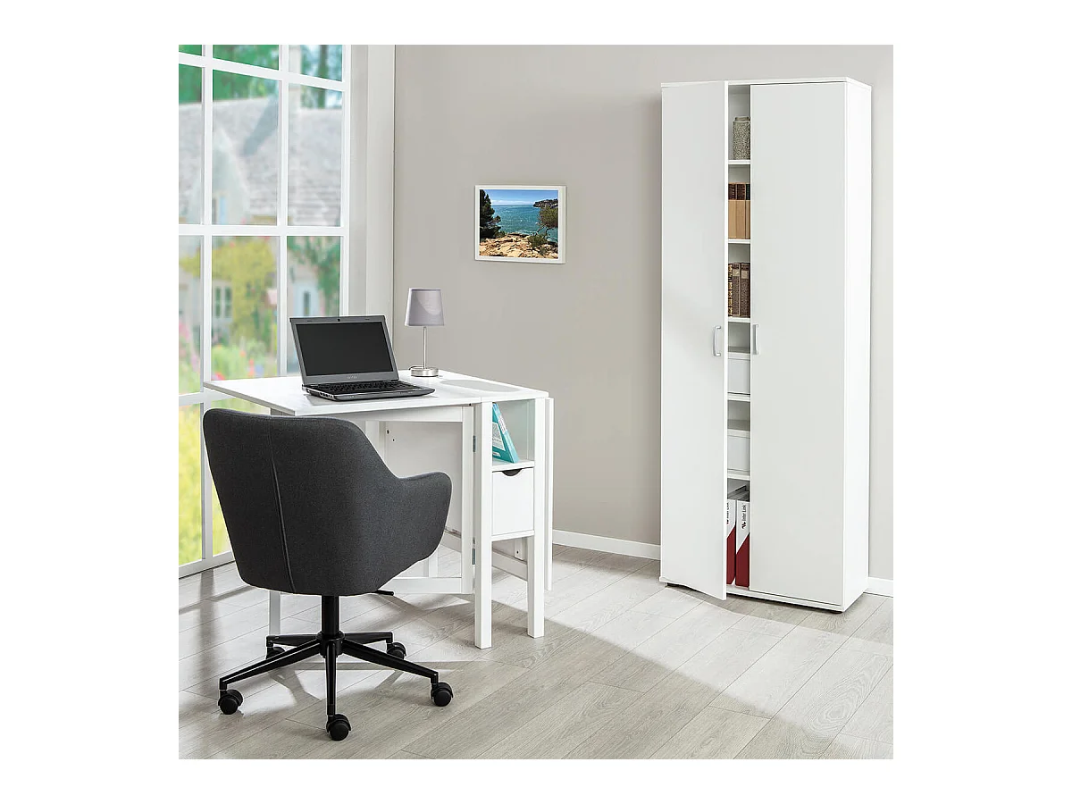 TEO - Armoire 2 Portes 6 Compartiments Coloris Blanc
