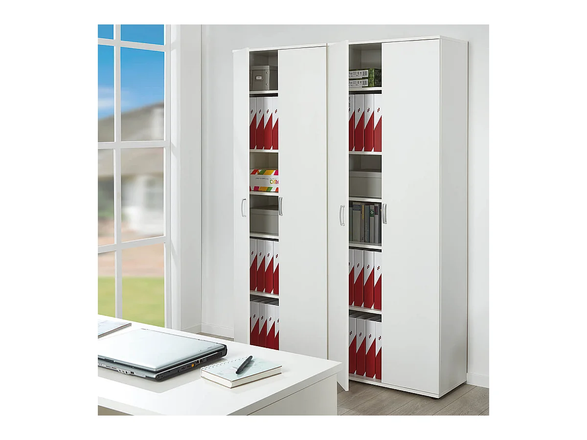 TEO - Armoire 2 Portes 6 Compartiments Coloris Blanc