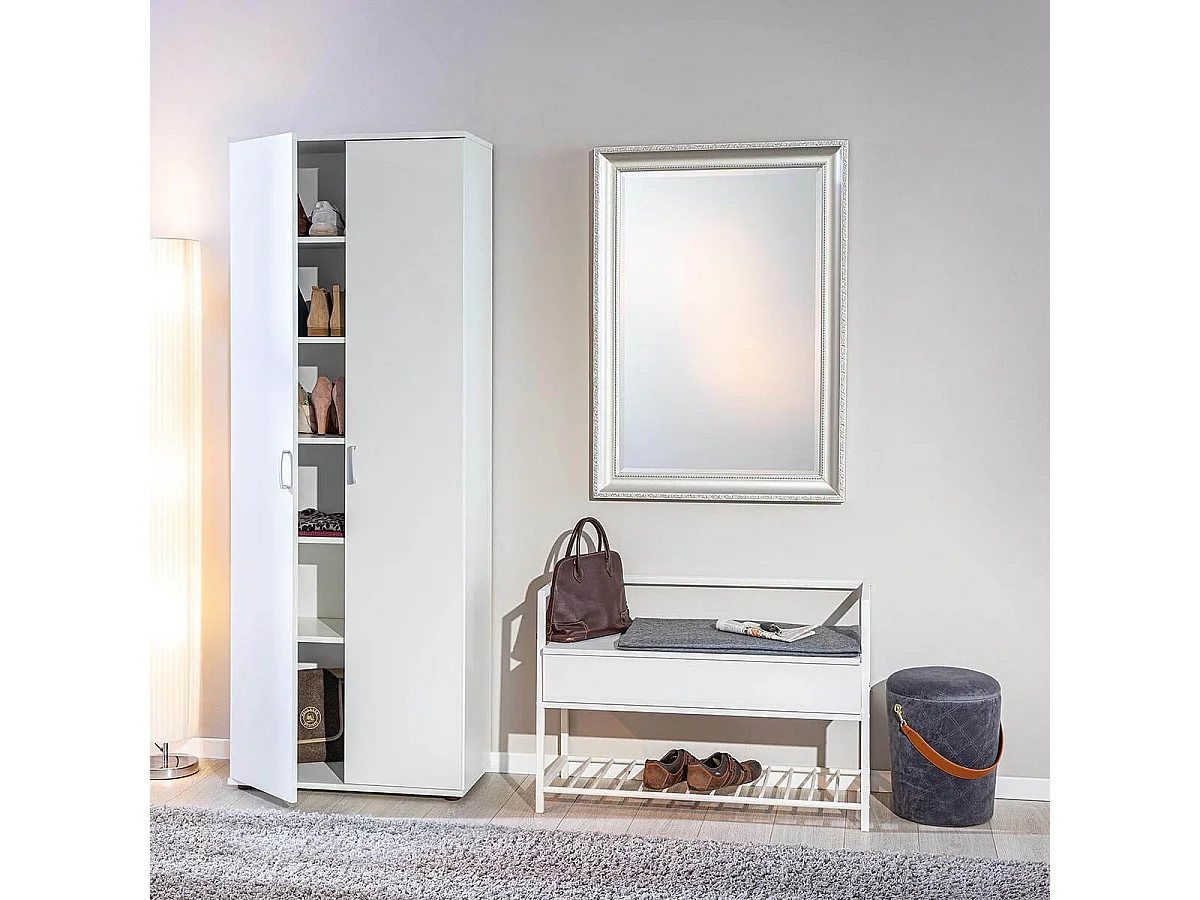 TEO - Armoire 2 Portes 6 Compartiments Coloris Blanc