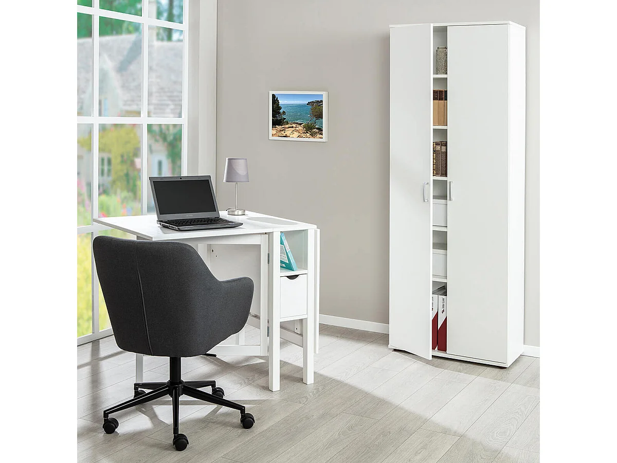 TEO - Armoire 2 Portes 6 Compartiments Coloris Blanc