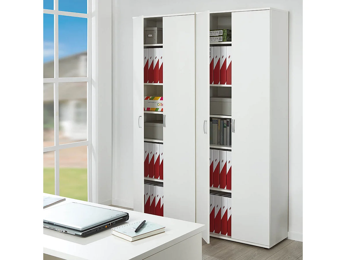 TEO - Armoire 2 Portes 6 Compartiments Coloris Blanc
