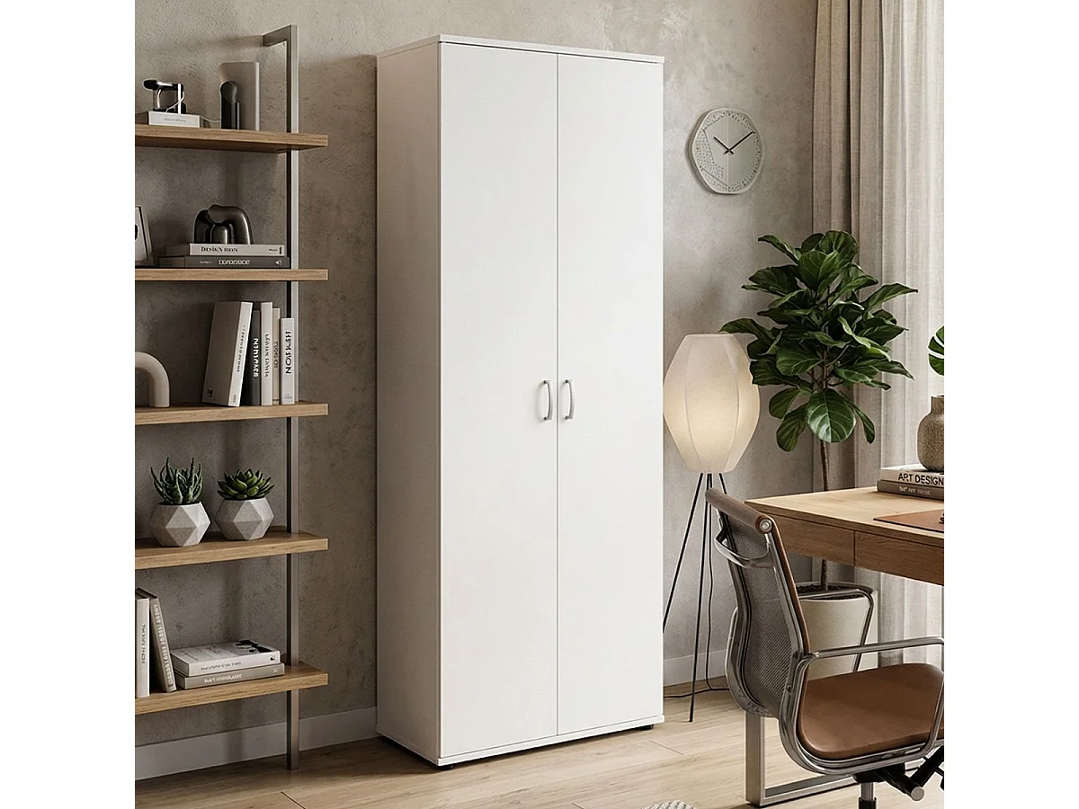 TEO - Armoire 2 Portes 6 Compartiments Coloris Blanc