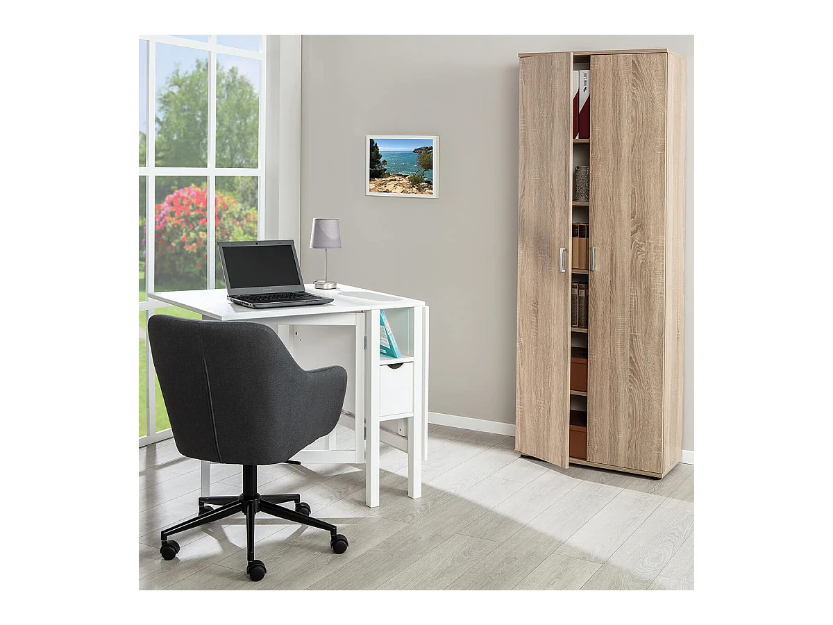 LIST - Armoire 2 Portes 6 Compartiments Aspect Bois