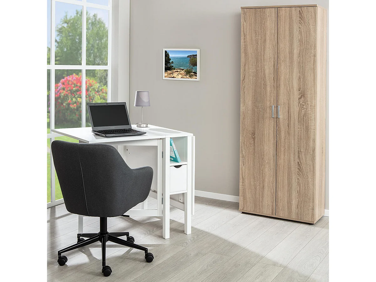 LIST - Armoire 2 Portes 6 Compartiments Aspect Bois