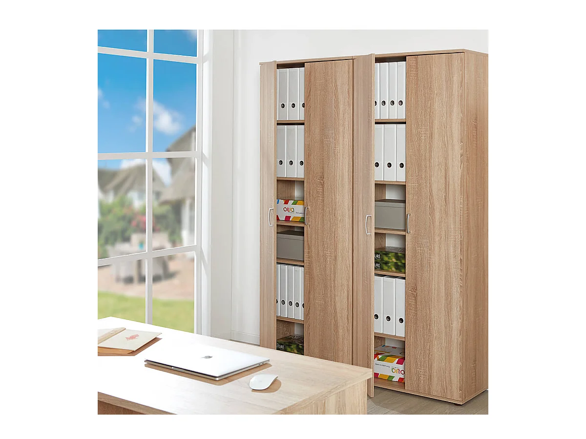 LIST - Armoire 2 Portes 6 Compartiments Aspect Bois