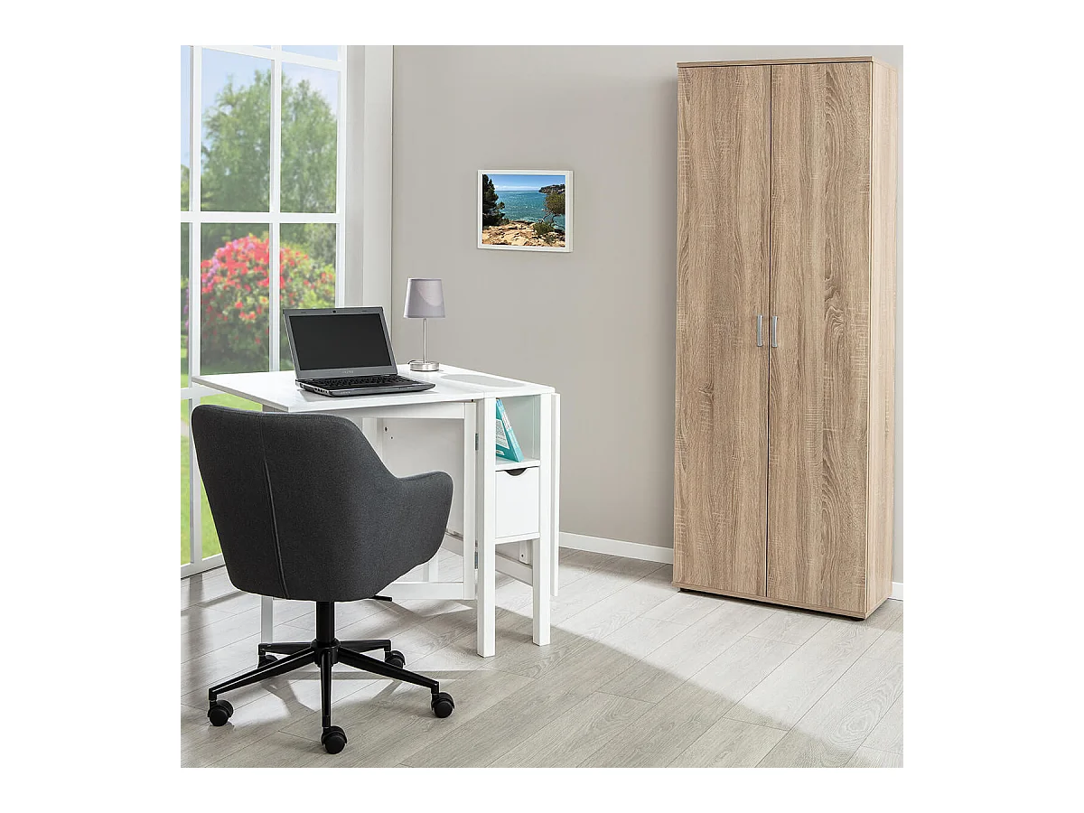 LIST - Armoire 2 Portes 6 Compartiments Aspect Bois