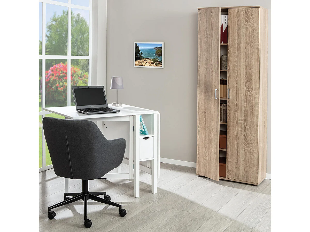 LIST - Armoire 2 Portes 6 Compartiments Aspect Bois