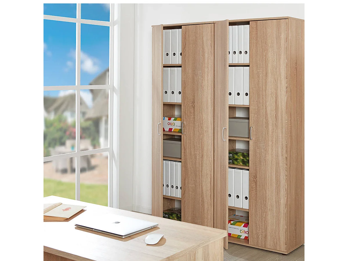LIST - Armoire 2 Portes 6 Compartiments Aspect Bois