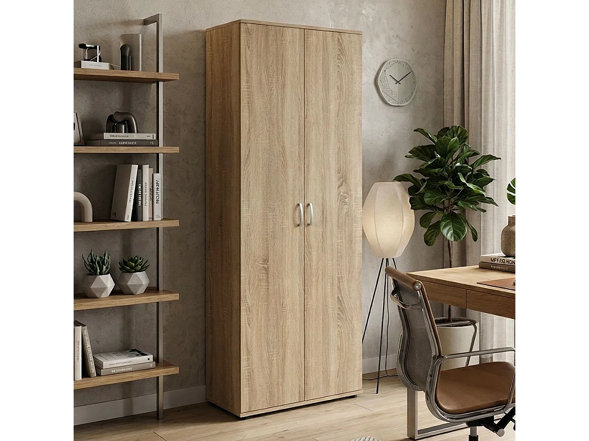 LIST - Armoire 2 Portes 6 Compartiments Aspect Bois