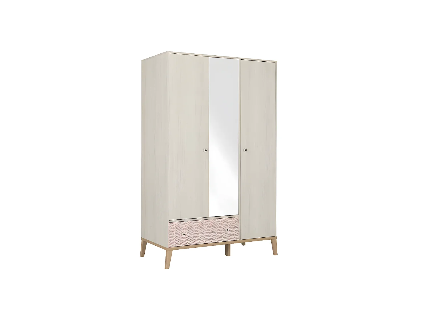 Armoire 3 portes 1 tiroir Bois blanchi - SOLVEIG