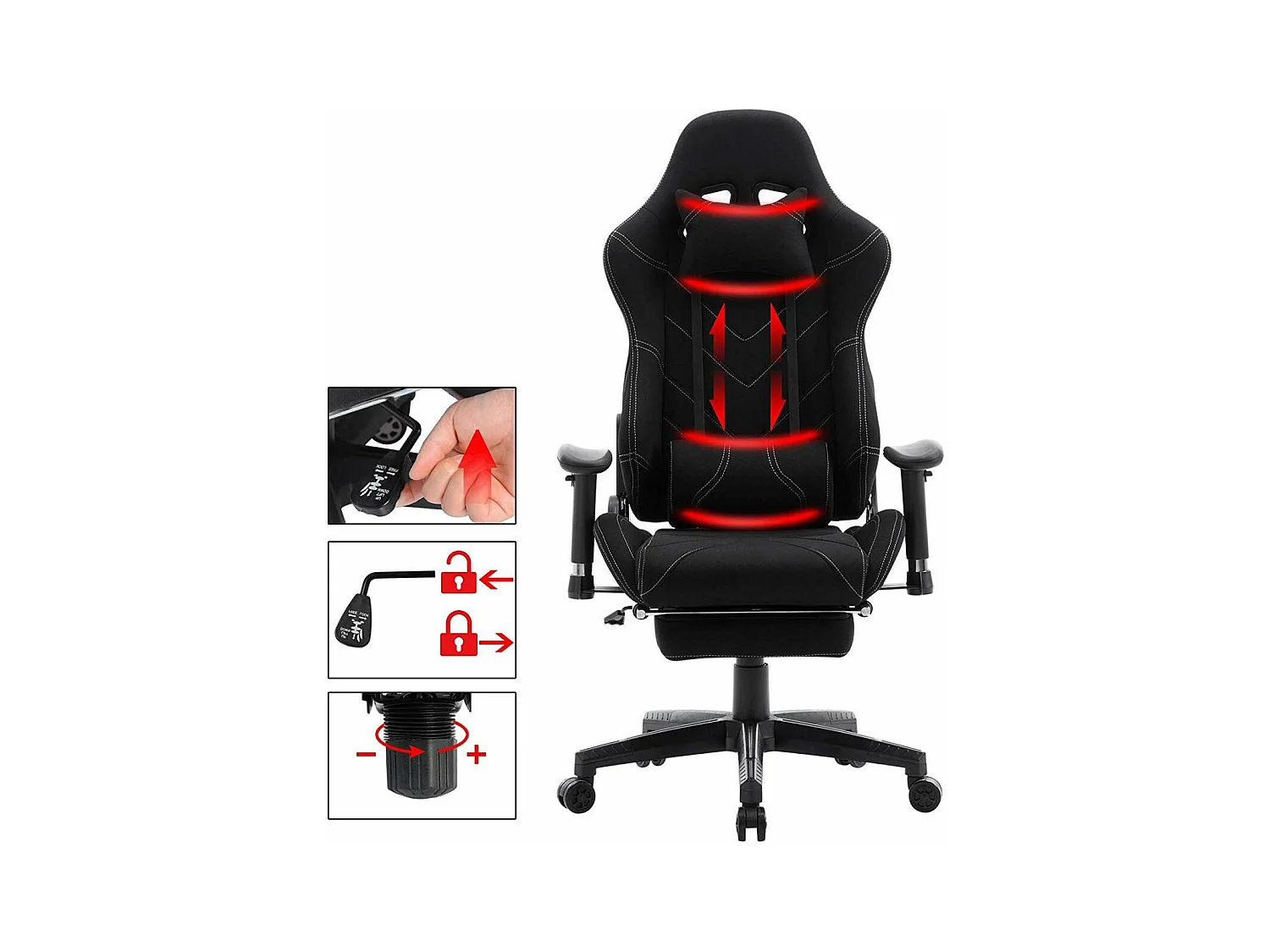 Fauteuil de bureau sport tissu noire 64 x 64 x 133 cm 19_0000371