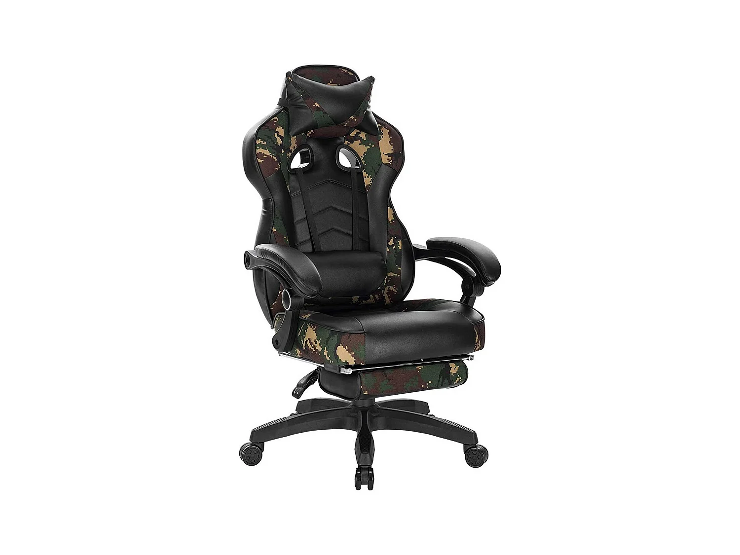 Sillas deportivas de oficina silla gaming con reposacabezas cojín lumbar y reposapiés en polipiel camuflaje negro 19_0000081