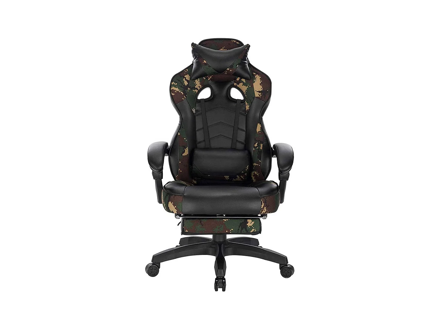 Sillas deportivas de oficina silla gaming con reposacabezas cojín lumbar y reposapiés en polipiel camuflaje negro 19_0000081