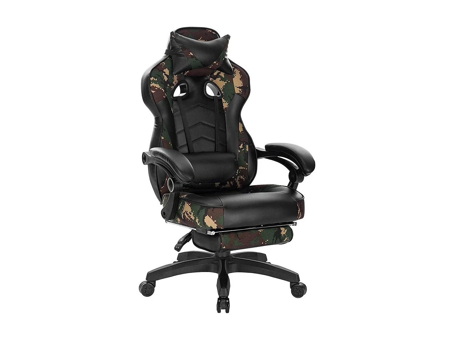 Sillas deportivas de oficina silla gaming con reposacabezas cojín lumbar y reposapiés en polipiel camuflaje negro 19_0000081